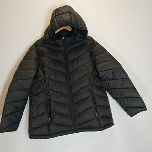 Charter club womens 1xl puffer jacket black plus size hoodie winter coat